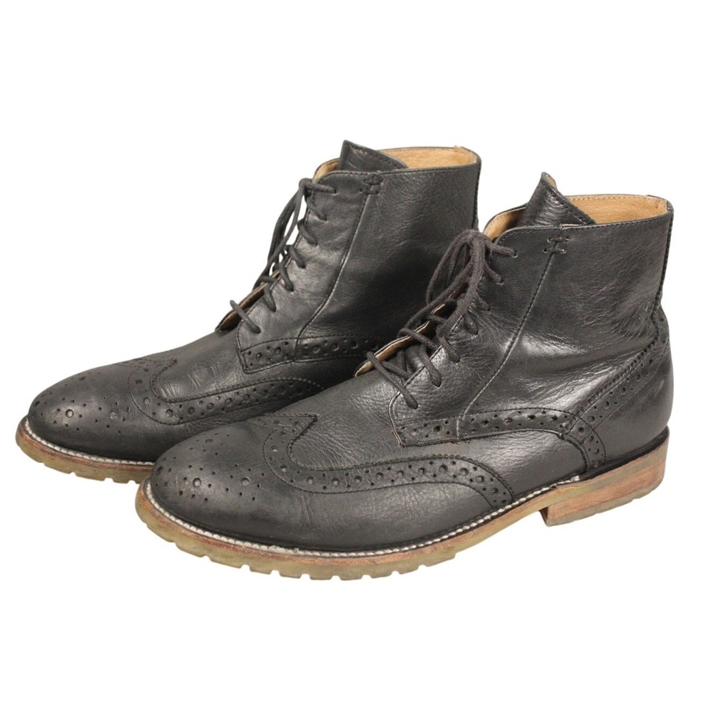J.D. Fisk Wingtip Chukka Boots Black Leather Brogue Mens 8.5 Made‎ Mexico